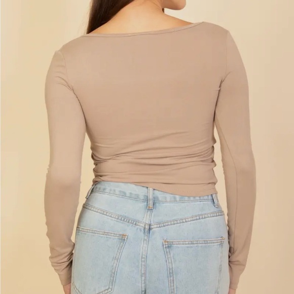 Capella Taupe Square Neck Long Sleeve Top | Size Small - Picture 4 of 6